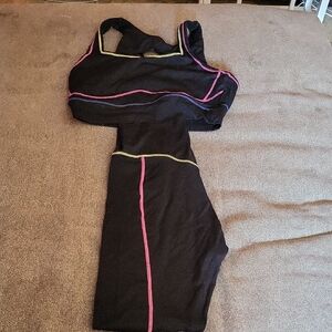 BuffBunny Black Activewear Set with Pink and Yellow Accents